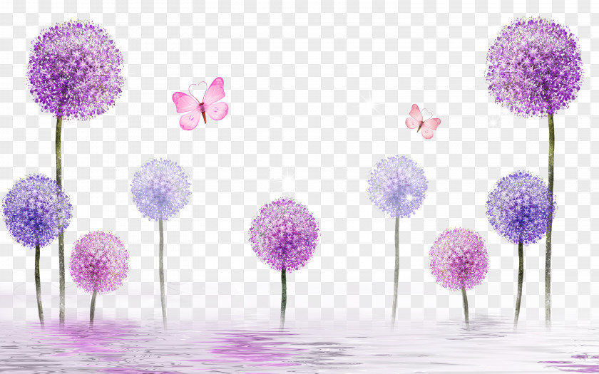 Purple Dandelion Paper Flower Painting Wallpaper PNG