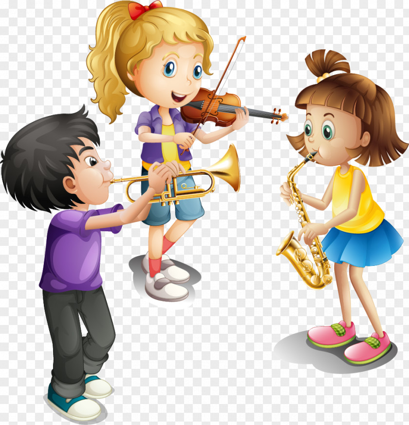 Vector Painted Children Playing Musical Instrument Violin Illustration PNG