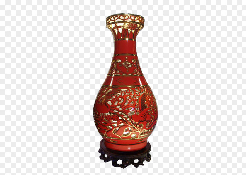 Ceramic Bottle Vase Red PNG