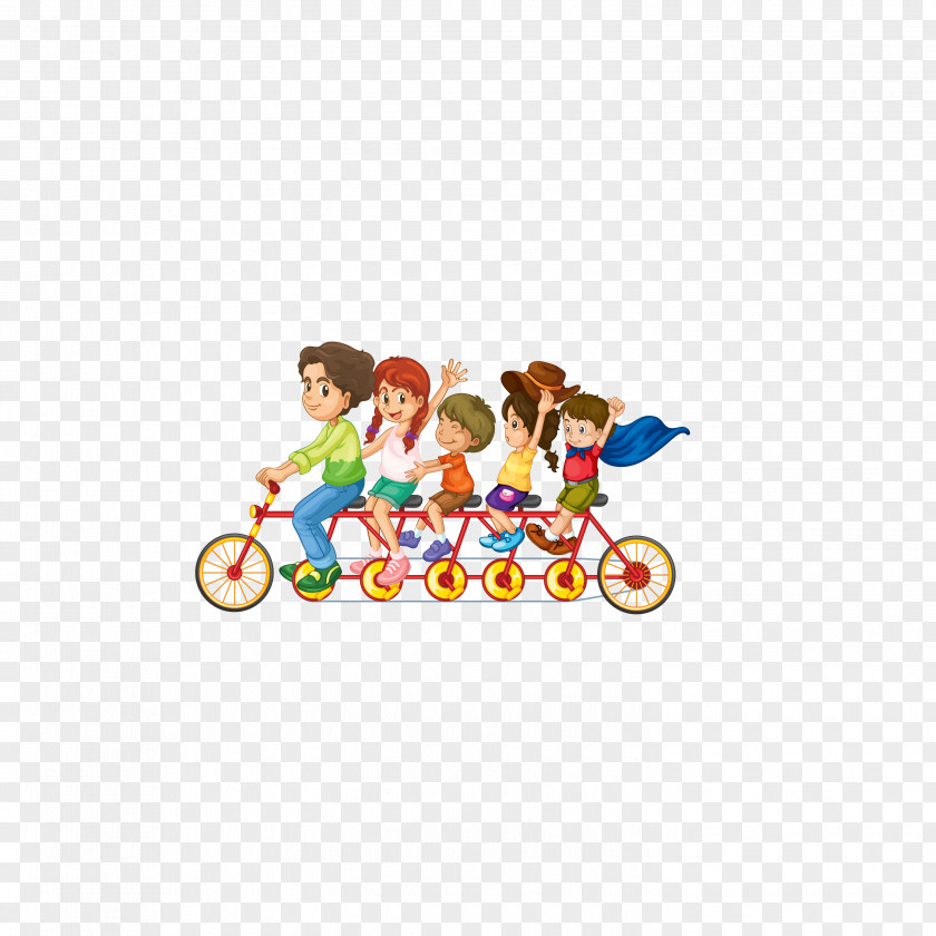 Cartoon Kids Biking Family Father Illustration PNG