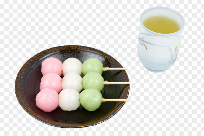Japanese Tea And Tri Colored Meatballs Dango Meatball Cuisine Chinese Rice Flour PNG