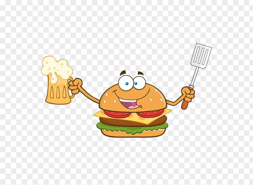 Hamburger With Beer And Fork Hot Dog Barbecue Steak PNG