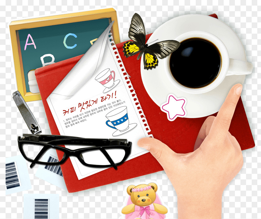 Cute Book Coffee Cup Image Design PNG