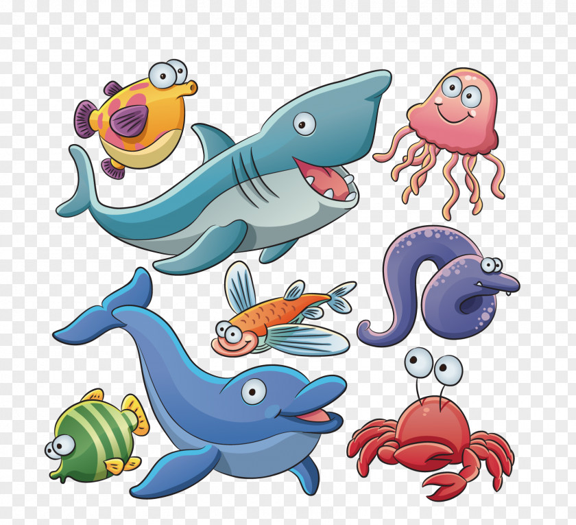 Vector Shark Sea Otter Aquatic Animal Cartoon Clip Art PNG