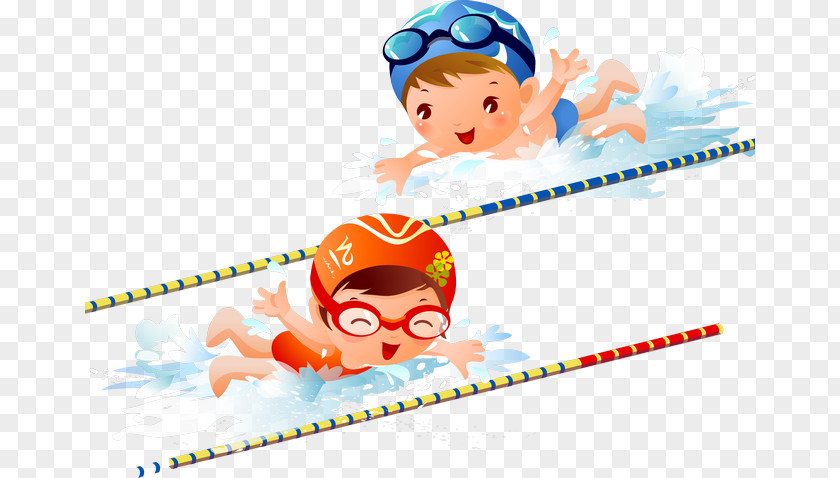 Hand-painted Olympic Swimming Pool Child Clip Art PNG