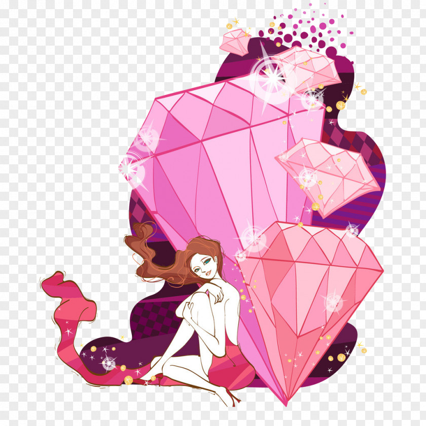 Diamond Cartoon Woman Illustration PNG