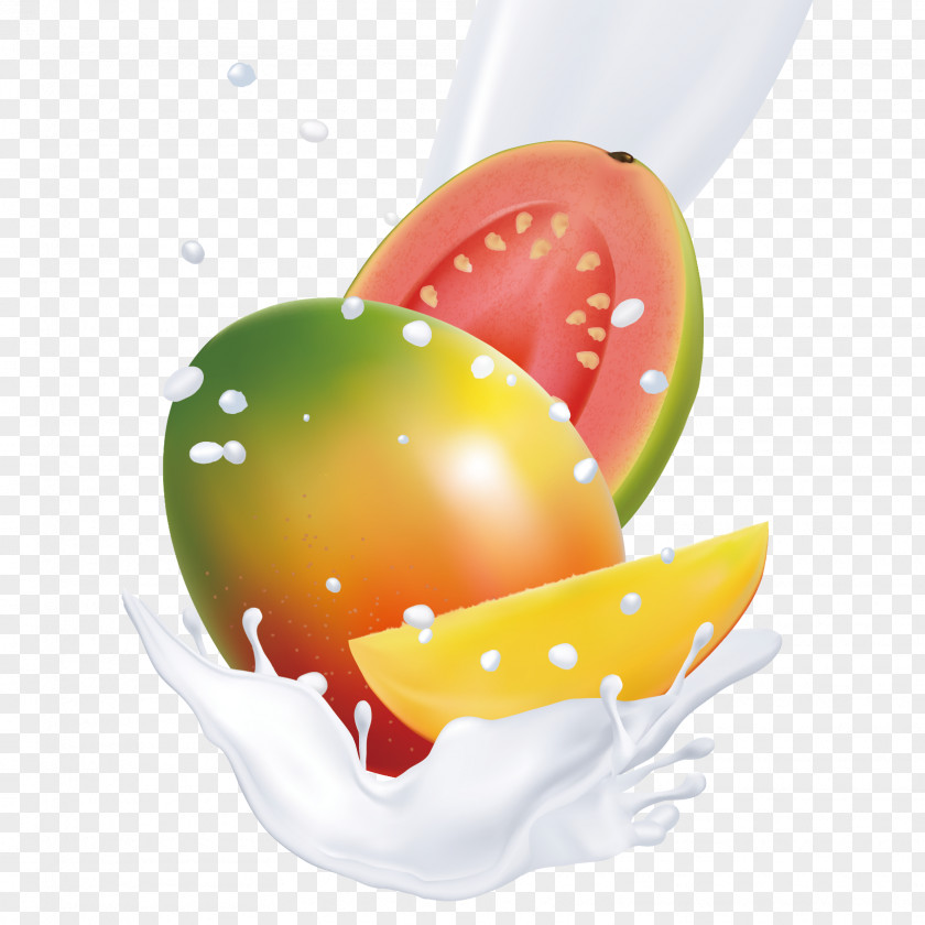 Cartoon Hand Painted Flowing Fruit Milk Juice Mango PNG
