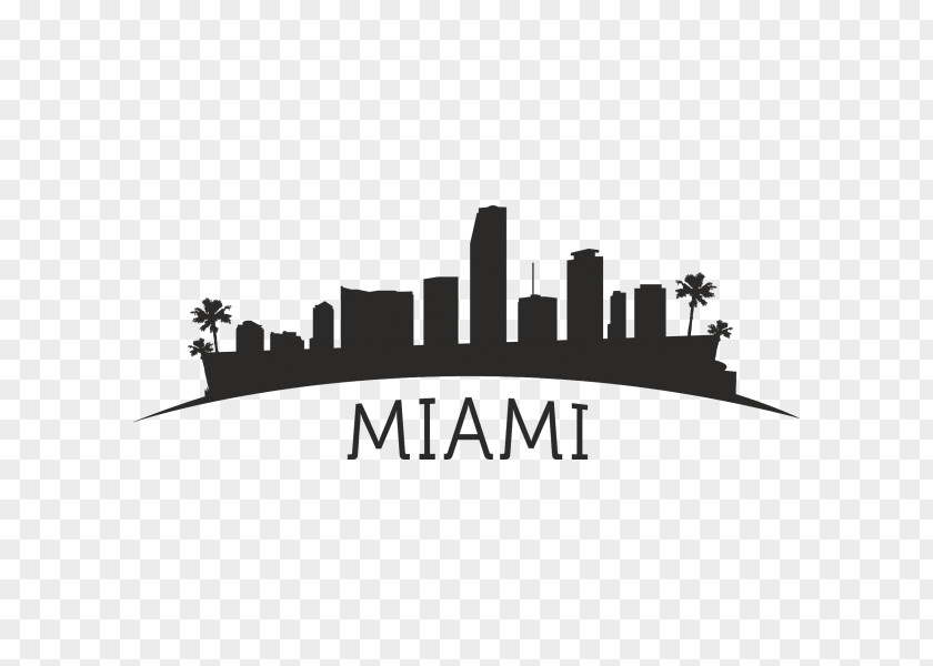 Silhouette Miami Skyline Vexel Clip Art PNG