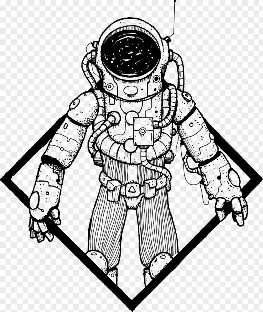 Style Blackandwhite Astronaut Cartoon PNG