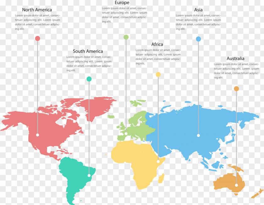 Color World Map And Information Infographic PNG
