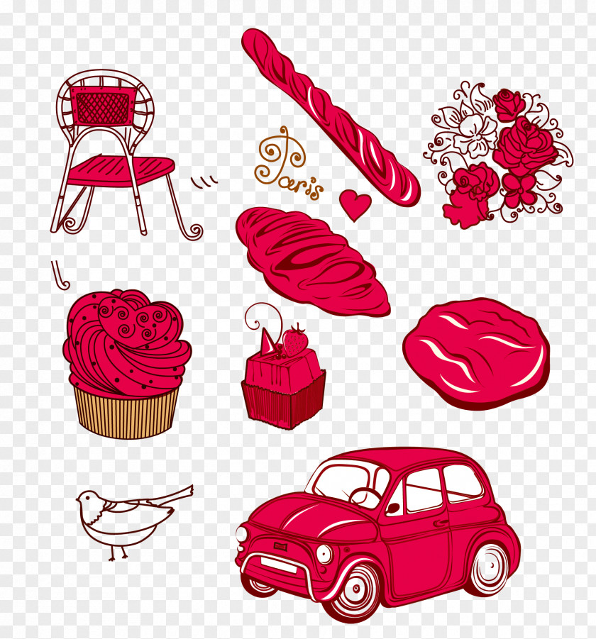 Red Parisian Items Paris Euclidean Vector Illustration PNG