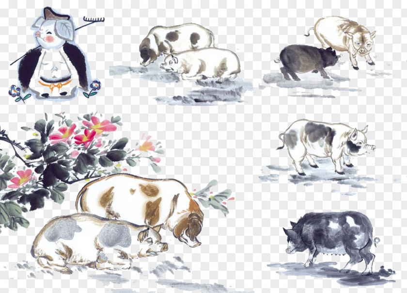 Zodiac Pig Comics Ink Chinese Astrology Goat PNG
