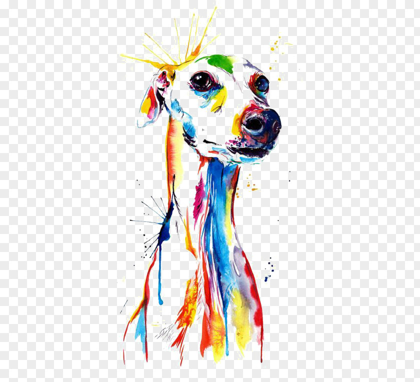 Watercolor Puppy Whippet Italian Greyhound Lurcher Painting PNG