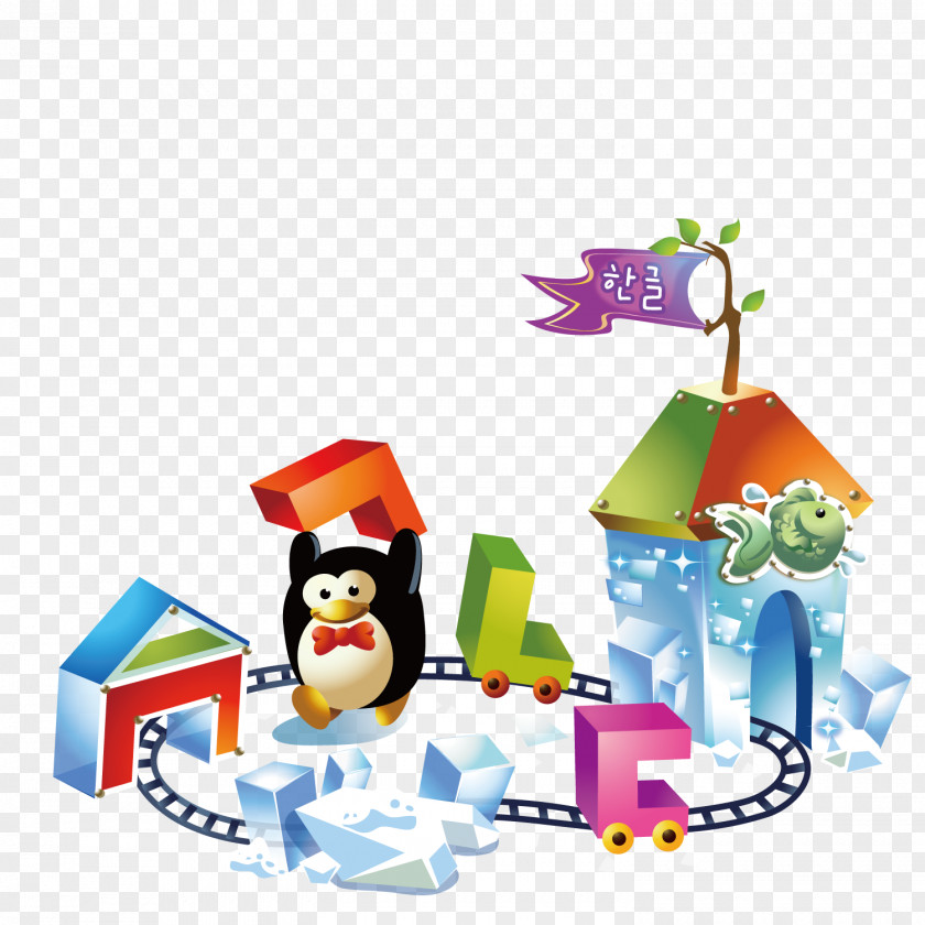 Play Penguins With Trolley Cartoon Adobe Illustrator Illustration PNG