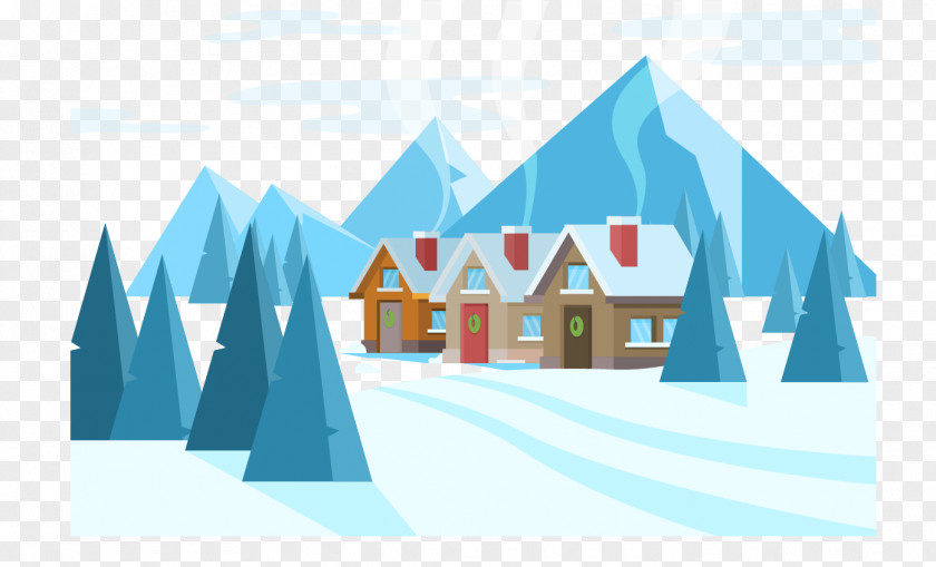 Winter Small Village Poster Cartoon Illustration PNG