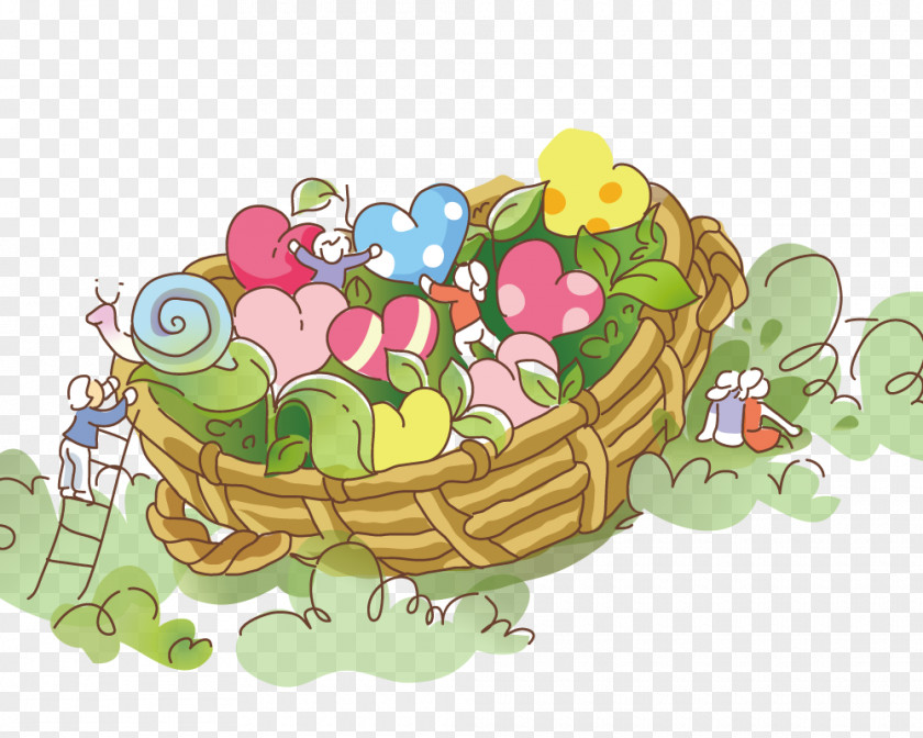 A Basket Of Green Grass And Love Illustration PNG