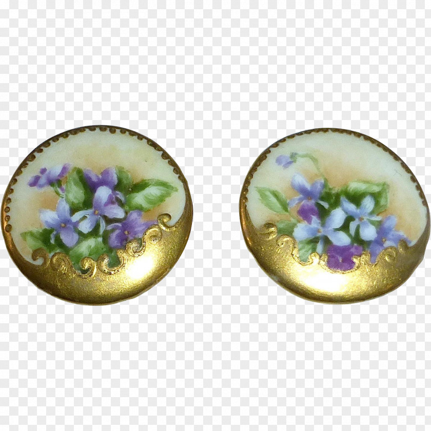Green Hand Painted Leaf Floral Border Earring Purple PNG