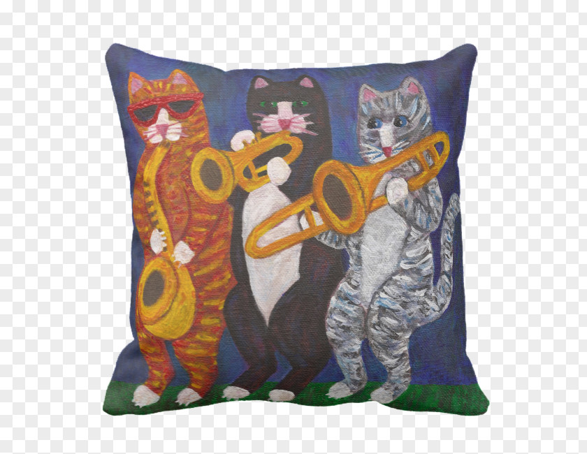 Pillow Design Cat Saxophone Jazz Trombone Art PNG