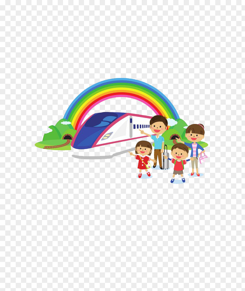 Rainbow Tourism Buckle Creative HD Free Train Hokkaido Shinkansen Family Illustration PNG