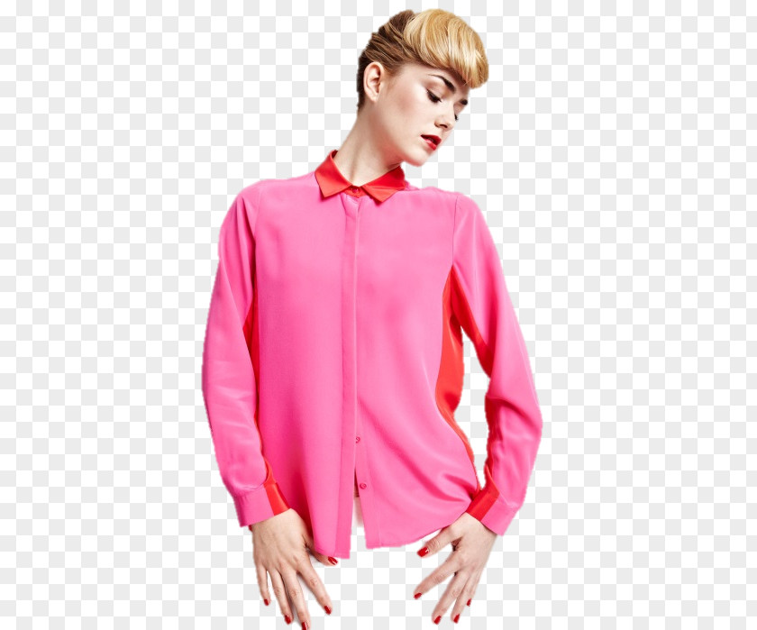 Dress Shirt Blouse Collar Pink M Neck PNG