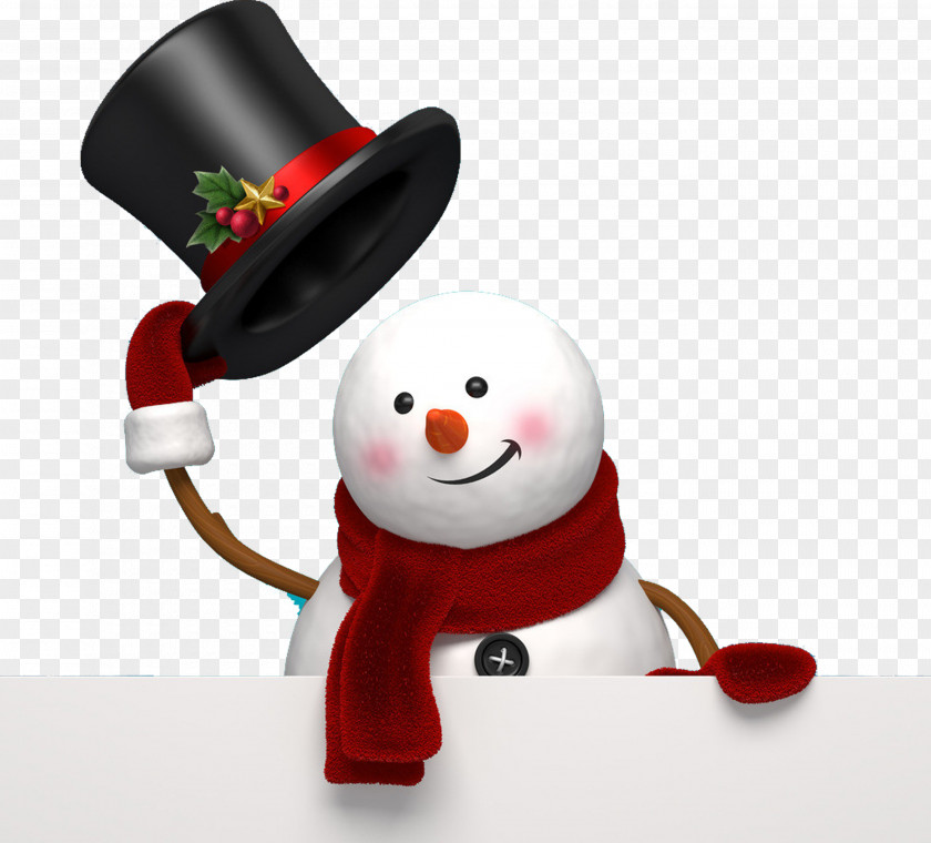 Cartoon Snowman Wearing Hat And Scarf Christmas Template PNG