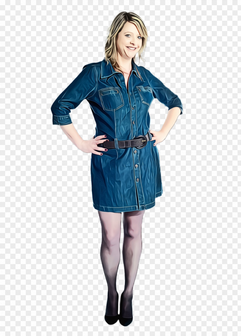 Jeans Day Dress Clothing Blue Turquoise Sleeve Standing PNG