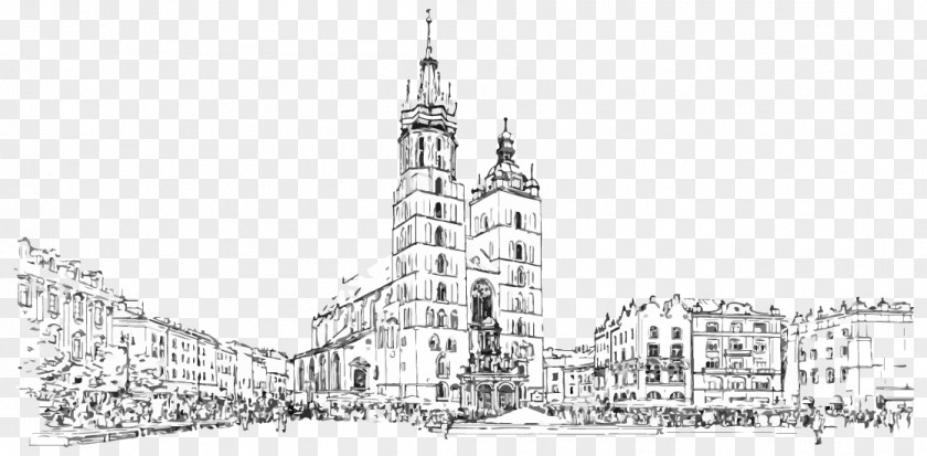 Sketch City Main Square, Kraków Black And White PNG