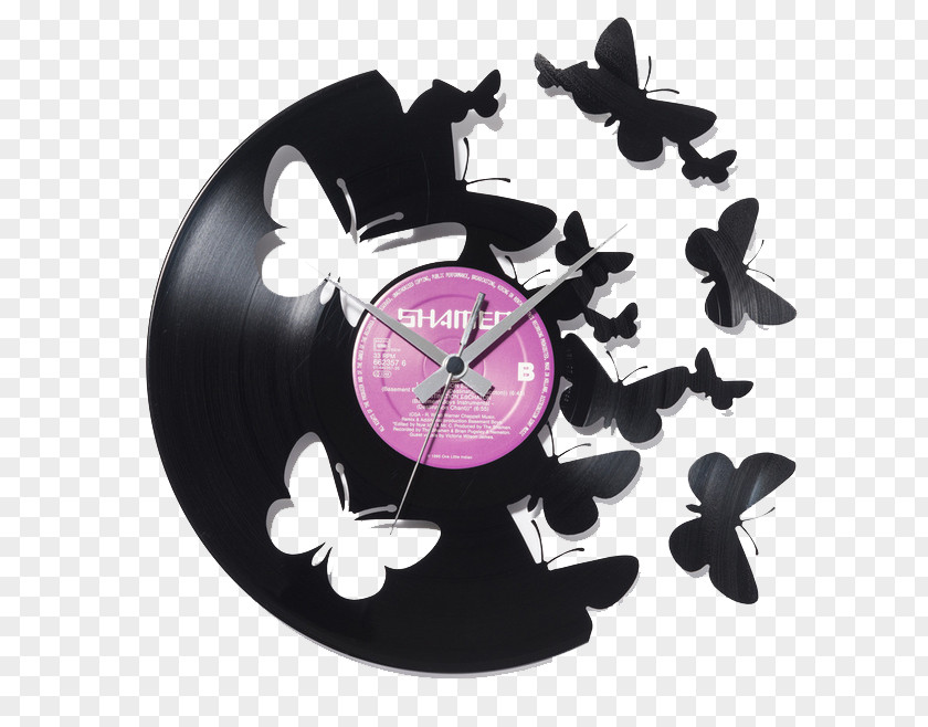 Butterfly Table Alarm Clock Living Room Wall Phonograph Record PNG