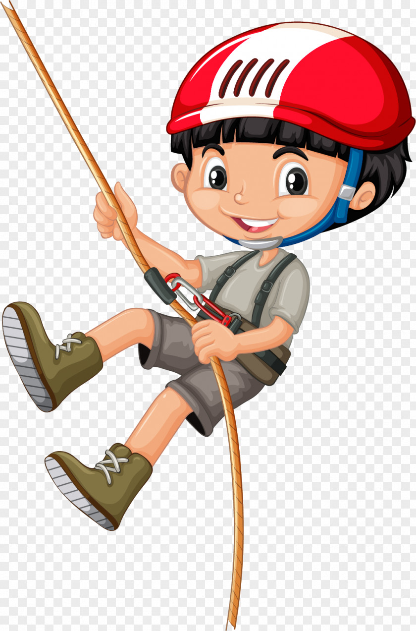 Vector Painted Boy Climbing Rope Clip Art PNG