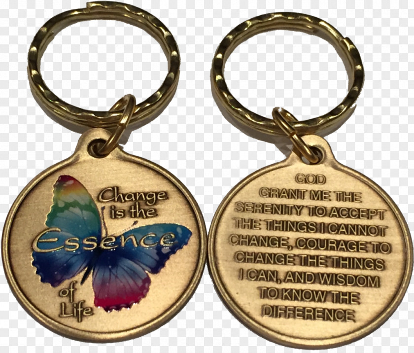 House Keychain Bronze Butterfly Key Chains Serenity Prayer Medal PNG