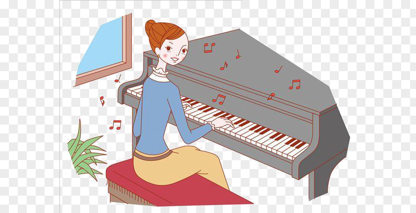 Cartoon Woman Playing The Piano Drawing Photography PNG