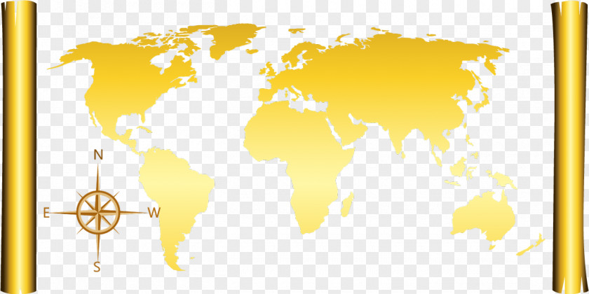 Golden World Map Globe PNG