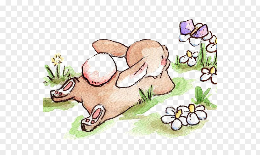 Lying On The Grass Bunny Drawing Watercolor Painting Art Illustration PNG