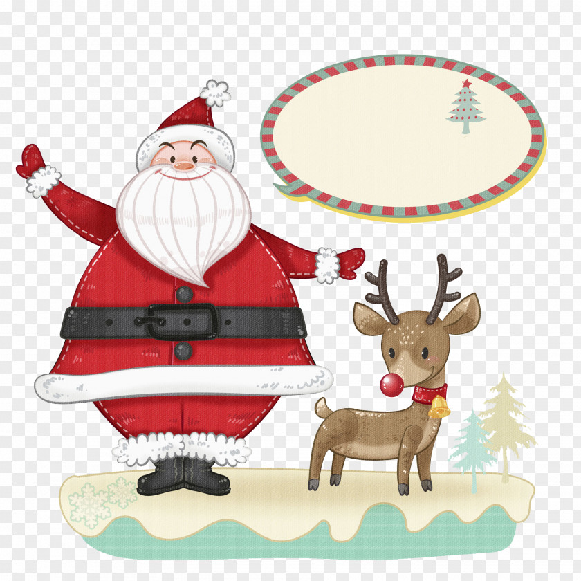 Santa Claus And Deer Reindeer Christmas Ornament Red PNG