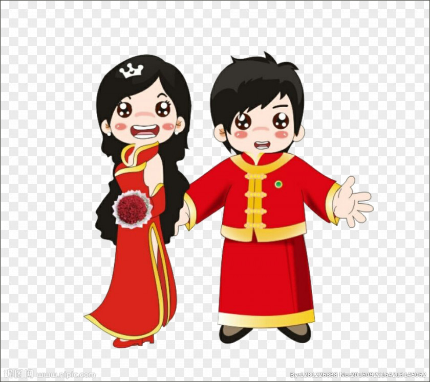 Chinese Cartoon Style Romantic Wedding Of Young Lovers Marriage PNG