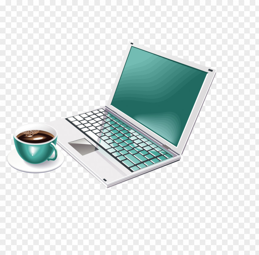 Vector Coffee Cup And Laptop Bank Icon PNG