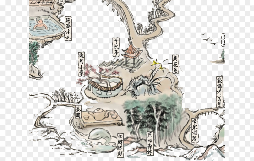 Hand Painted Map Of Wuhan East Lake U666fu5b9cu8ed2 Illustration PNG