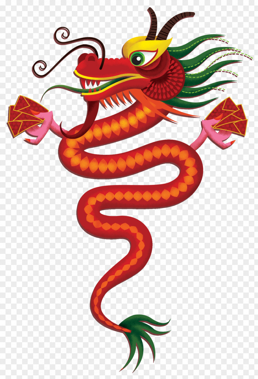 Red Cartoon Chinese Dragon Decorative Pattern Huashu Clip Art PNG