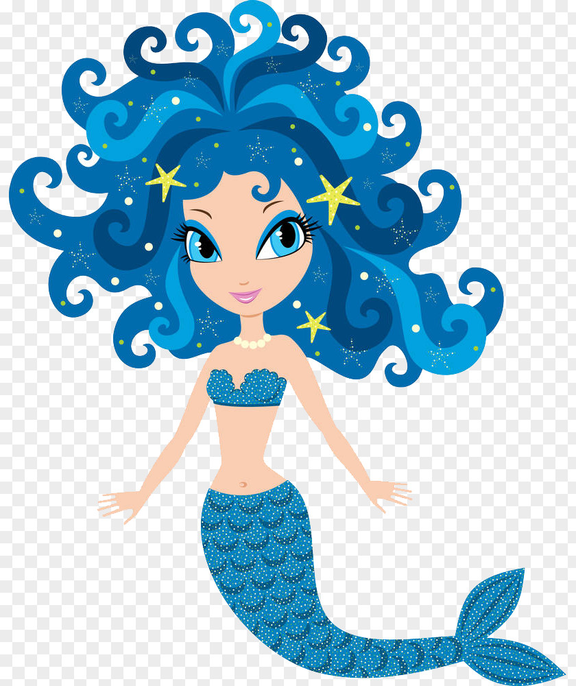 A Mermaid With Curly Hair Cartoon Drawing Illustration PNG