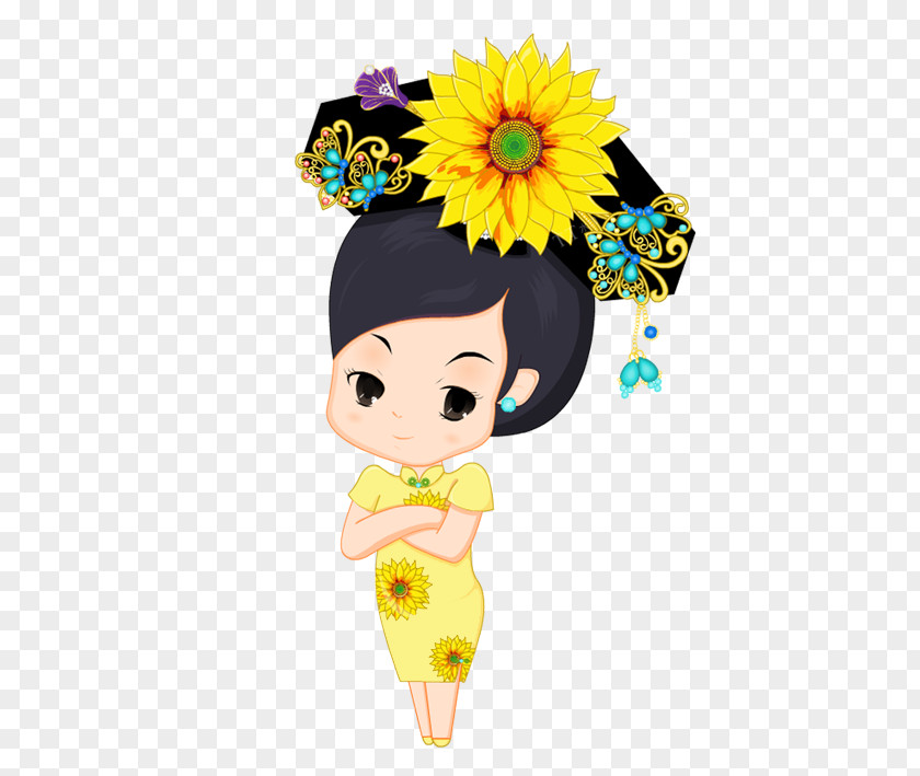 Yellow Doll Cartoon Q-version Drawing PNG