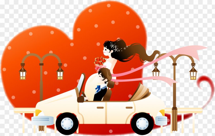 Red Love And Cartoon Couple Drawing Illustration PNG