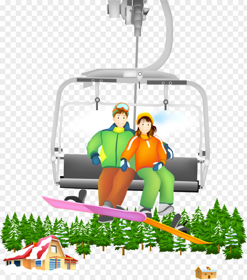 Bus On The Couple Cable Car Winter Aerial Lift Illustration PNG