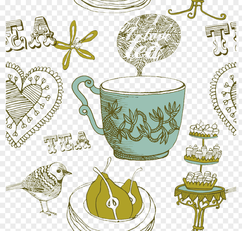 Vintage Afternoon Tea Illustrator Vector Material Adobe Illustration PNG