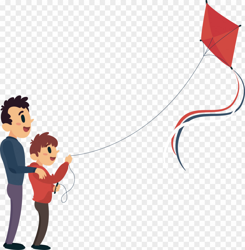 To Accompany His Son Fly A Kite Cartoon Clip Art PNG