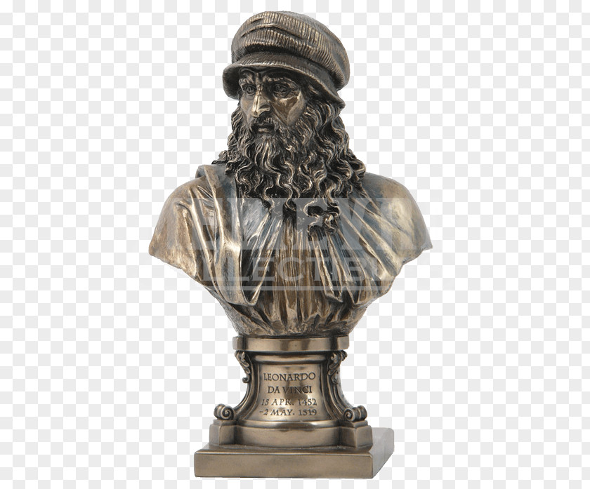 Leonardo Da Vinci Bust Italian Renaissance Bronze Sculpture PNG