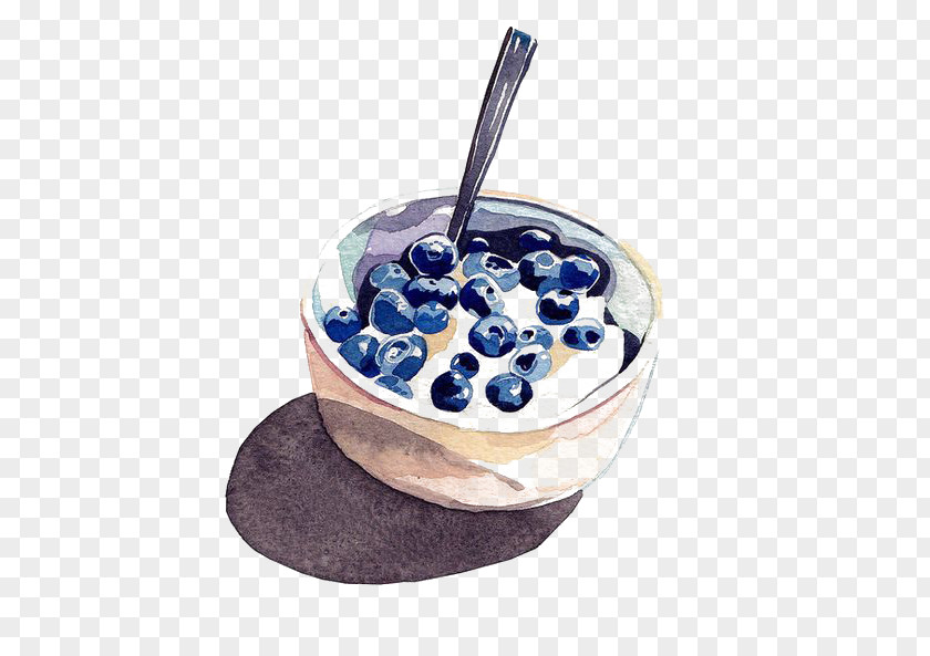 Blueberry Yogurt Full Breakfast Pretzel Watercolor Painting Illustration PNG