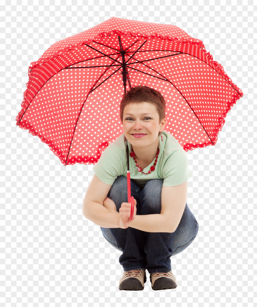 Young Happy Woman Sitting With Umbrella PNG