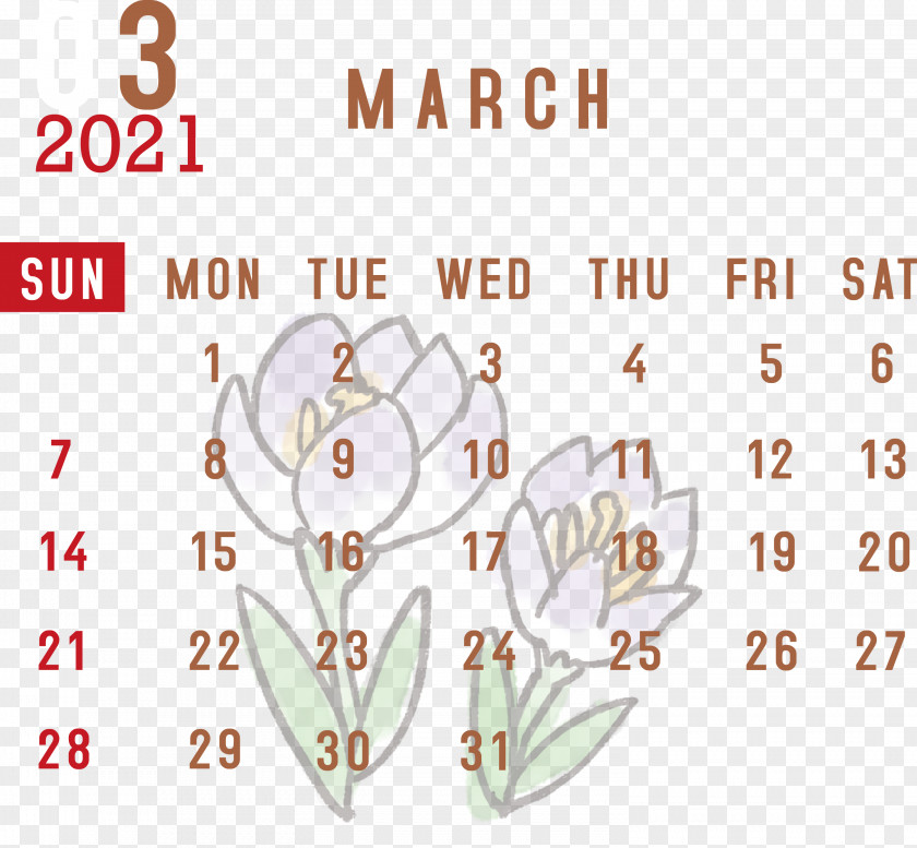 March 2021 Printable Calendar PNG