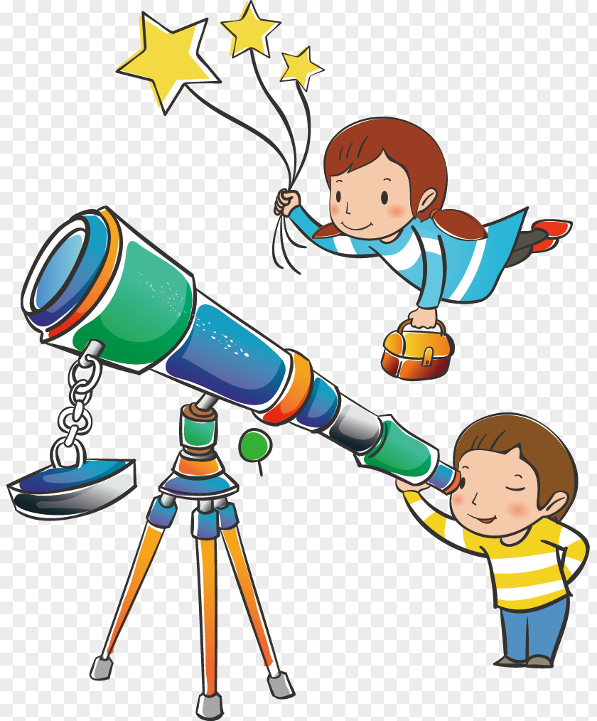 Boys And Girls Look At The Telescope Template PNG