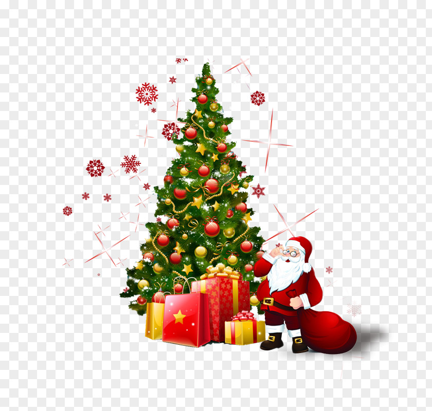 Creative Christmas Santa Claus Tree Gift Clip Art PNG